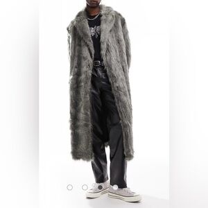 ASOS Sz M Gray Faux Fur Long Coat Unisex Super Soft and Warm Lined Pockets NEW